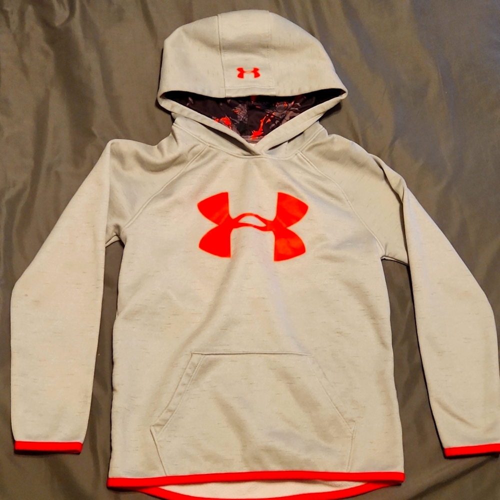 Under Armour Kids Medium Coldgear Gray Hoodie with Bright Pink Logo